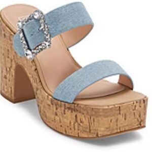 POP Sharice Light Blue Wedge Sandals 9.5 New